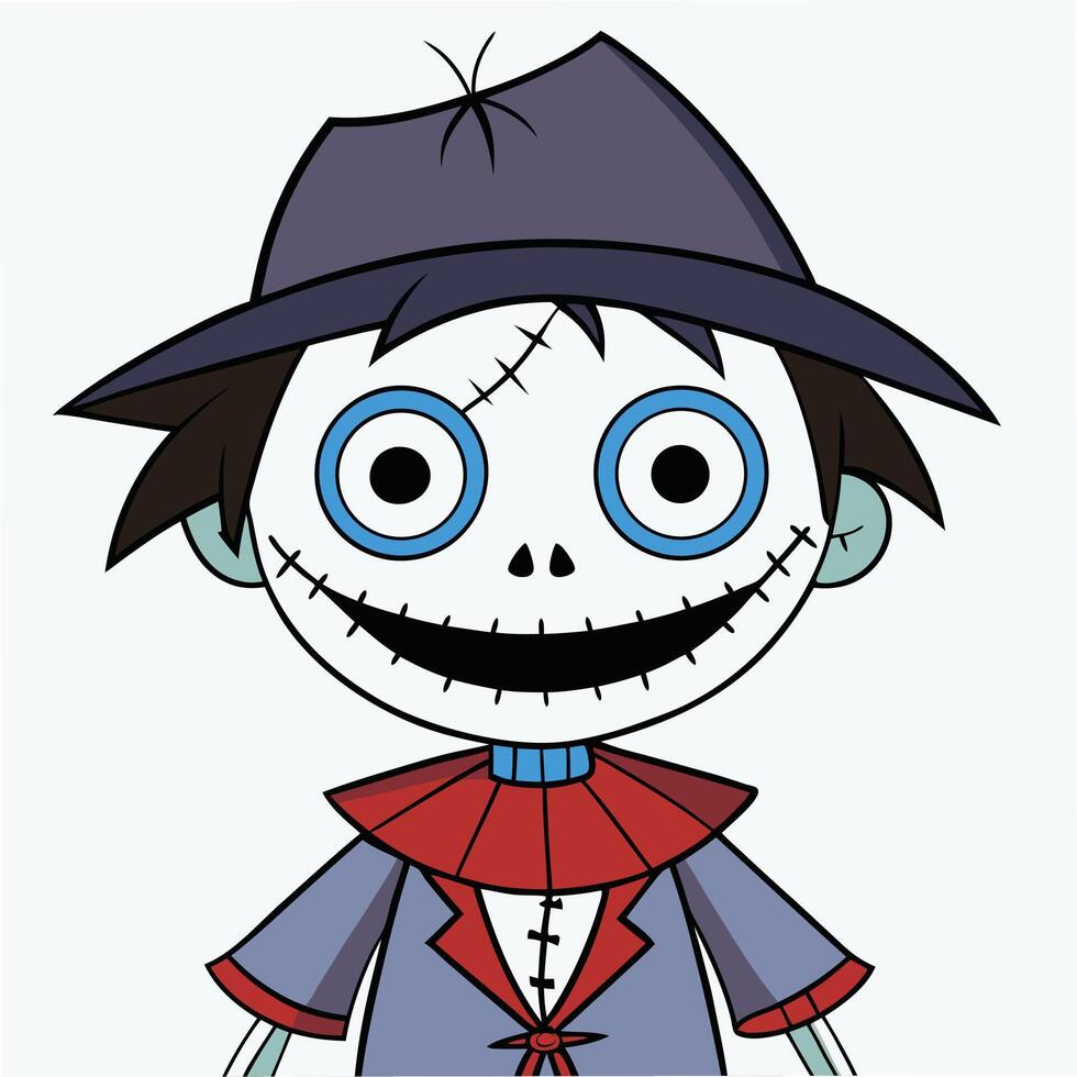 Cute cartoon scarecrow character illustration for halloween themed design projects vector