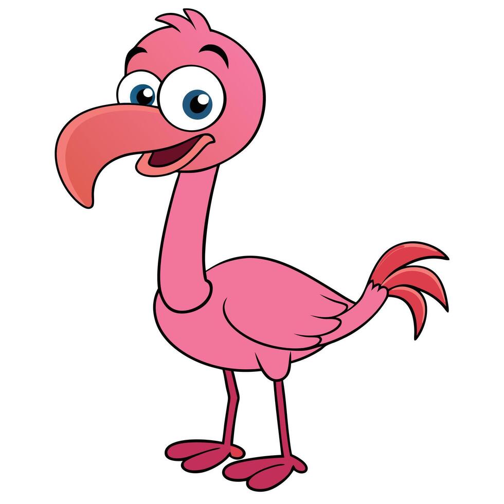 Cheerful cartoon flamingo illustration isolated on white background for design projects vector