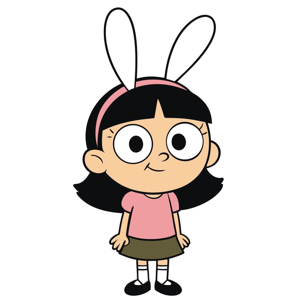 Cartoon girl character with bunny ears simple outfit and happy expression vector