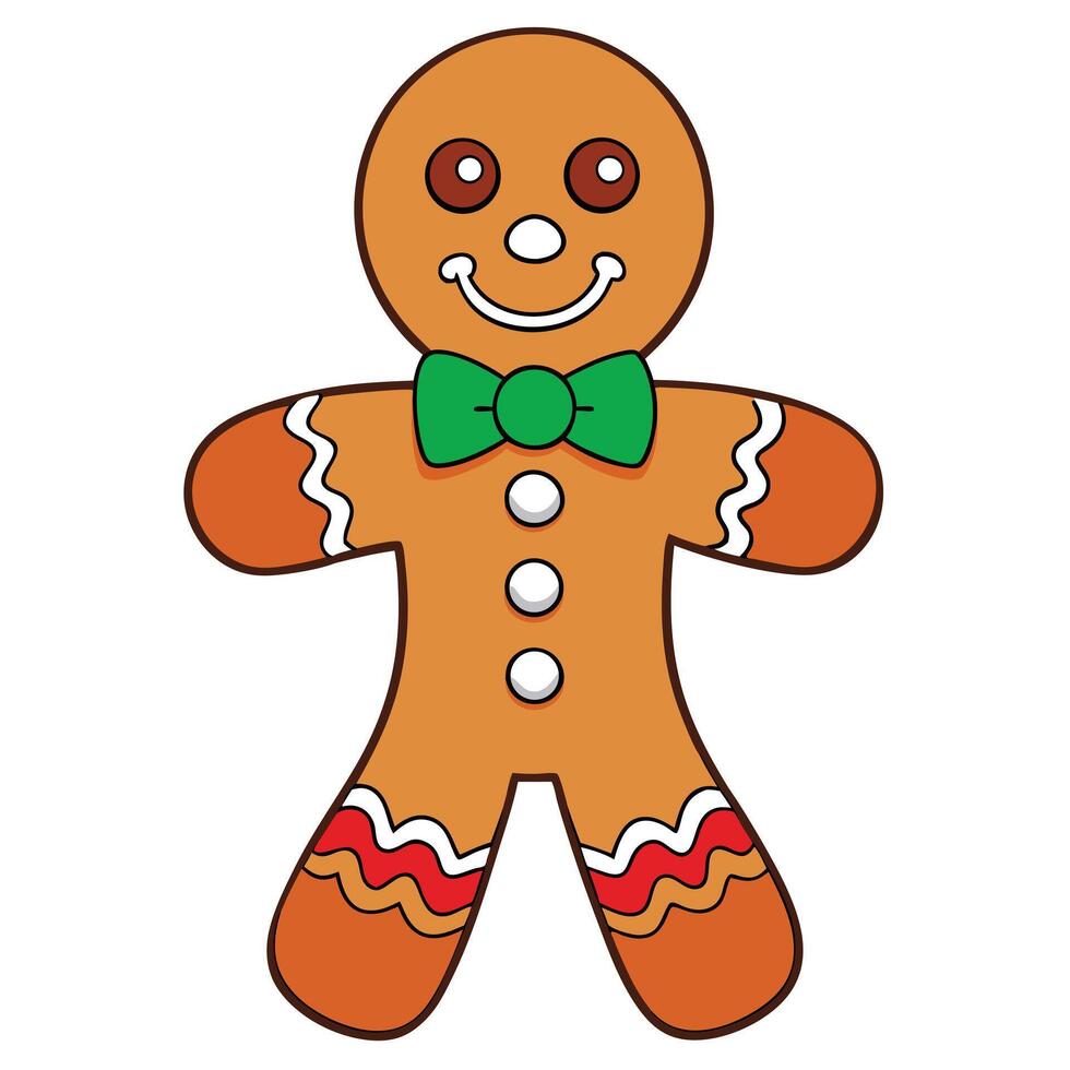 Cheerful gingerbread man illustration with bow tie for christmas festive design vector