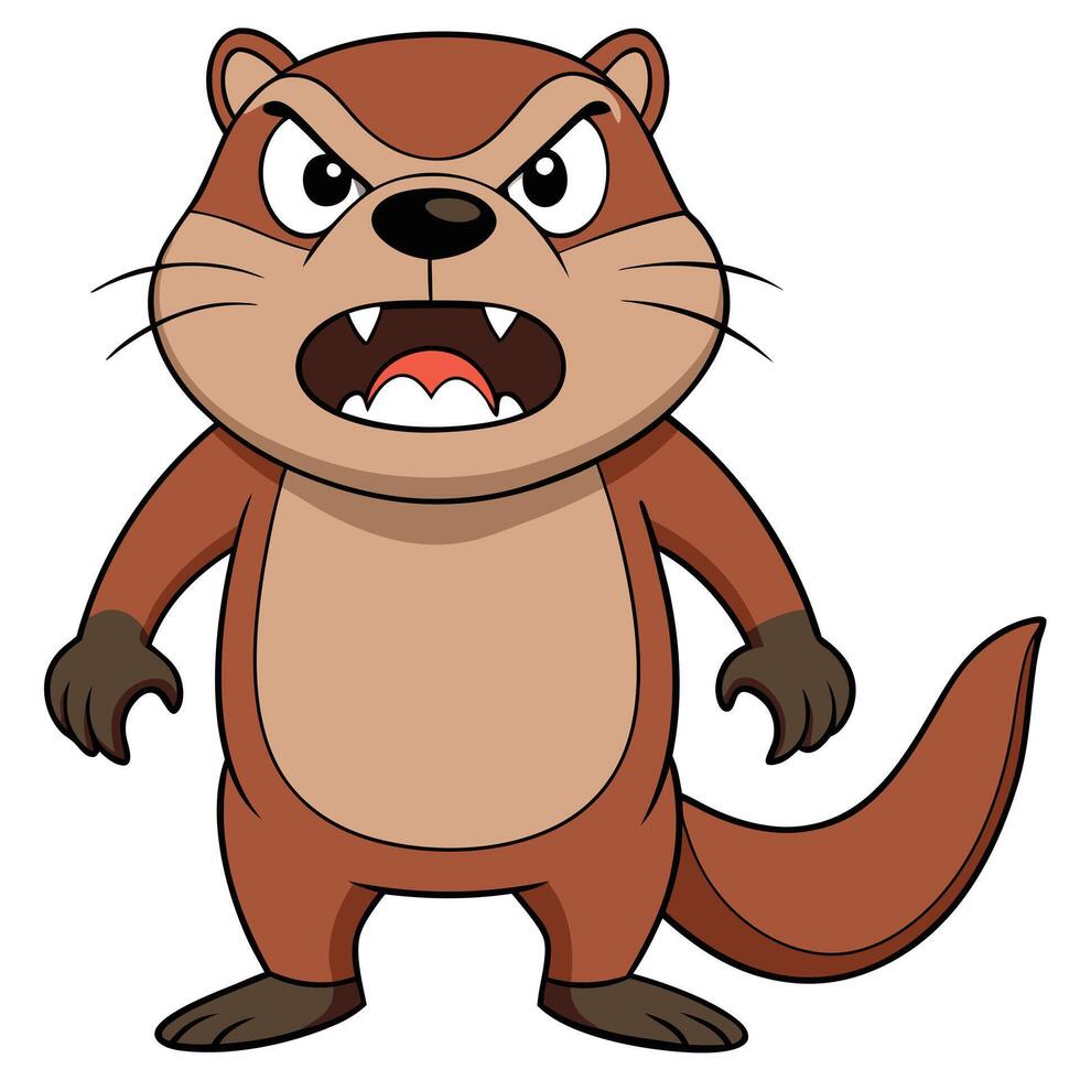 Angry cartoon otter standing with fangs showing and dark expression vector