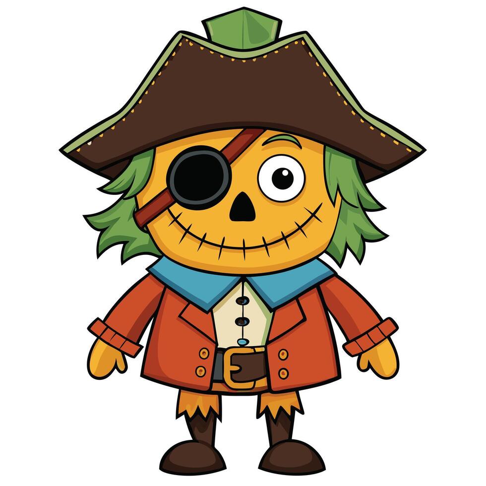 Cartoon scarecrow pirate illustration for halloween and autumn season celebrations vector