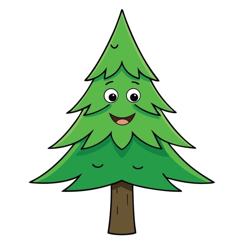Cheerful cartoon christmas tree illustration with smiling face and simple design vector