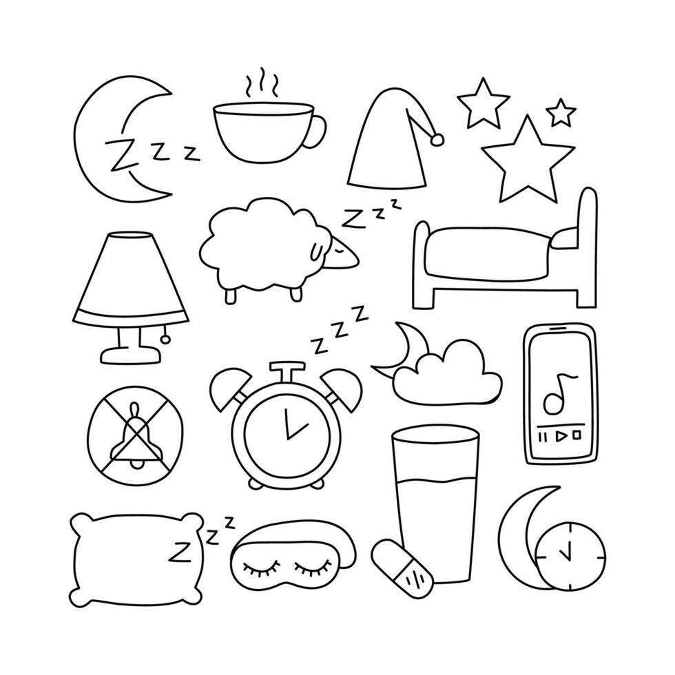 Sleep. Doodle icons set. Isolated on white background vector