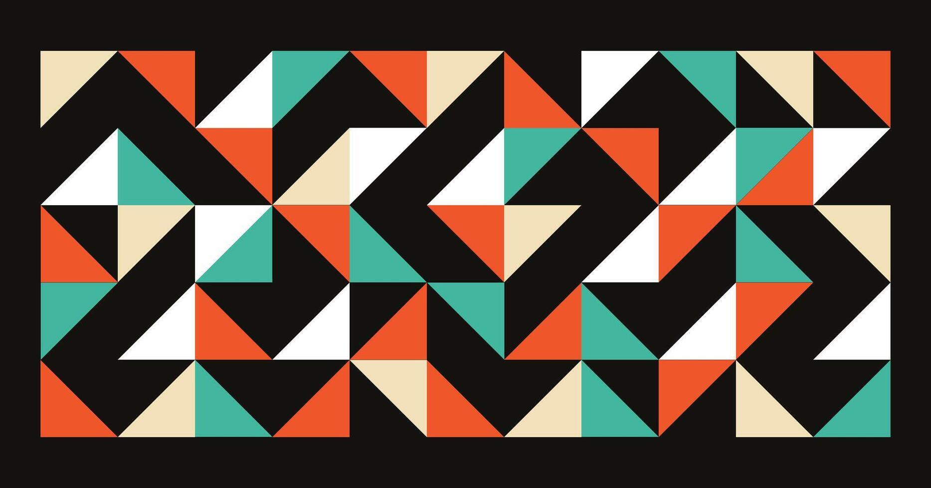 Retro geometric banner with triangle shapes, abstract pattern. Brutal contemporary figures in seamless tiles. Swiss design aesthetic, illustrations. vector