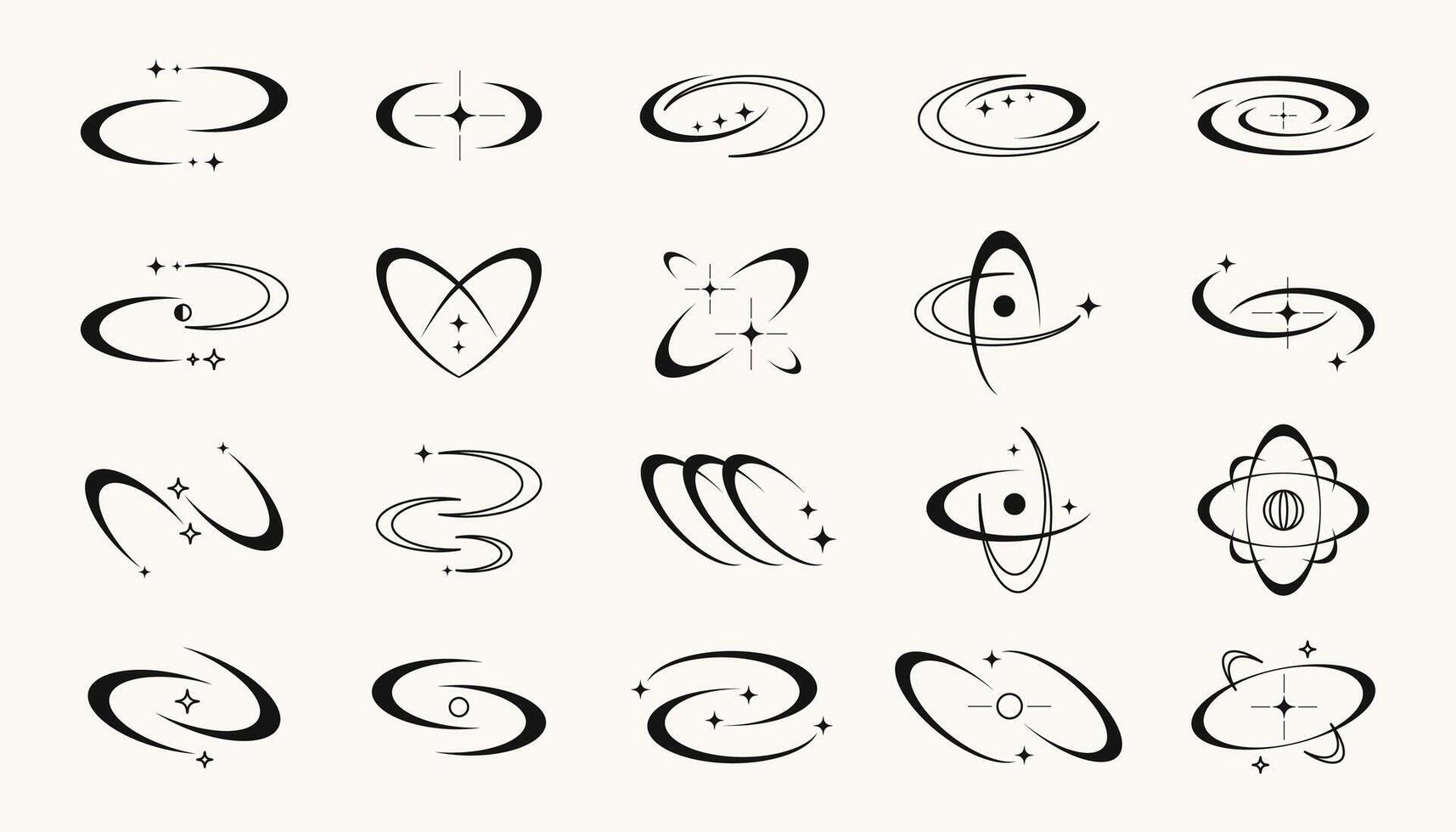 Retro y2k symbols and shapes, futuristic abstract frames and symbols with blinking stars. design elements set. vector