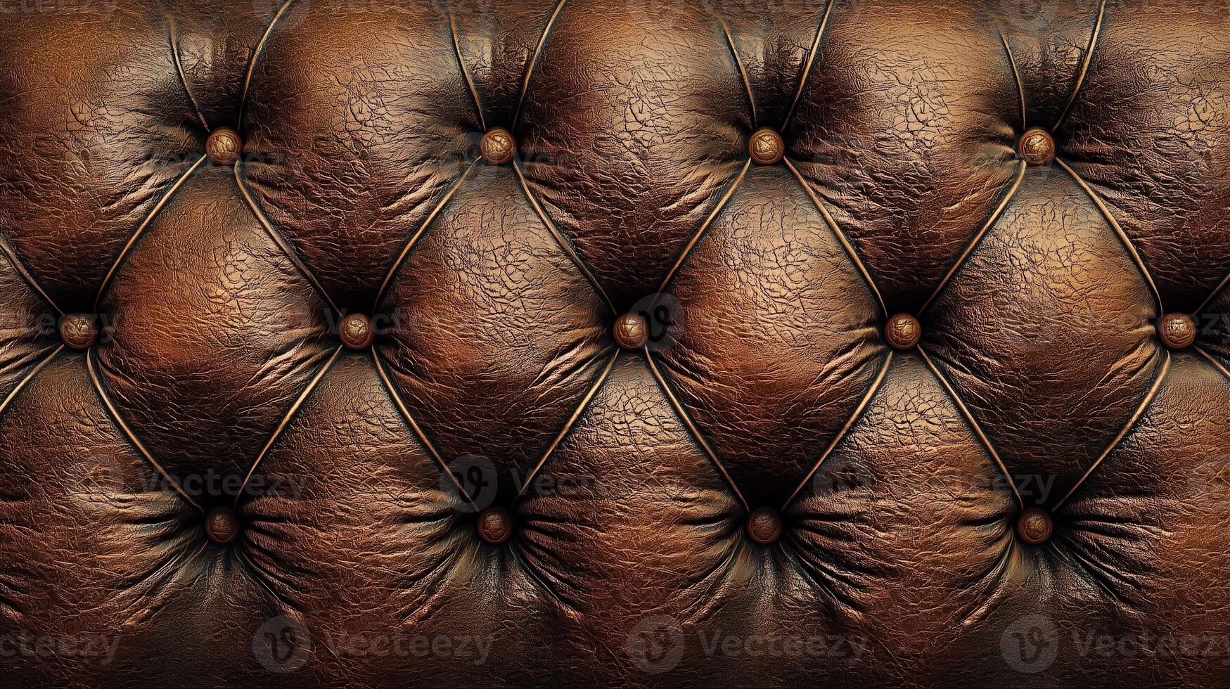 A close-up shot of classic brown tufted leather, showcasing its luxurious texture and intricate button design. photo