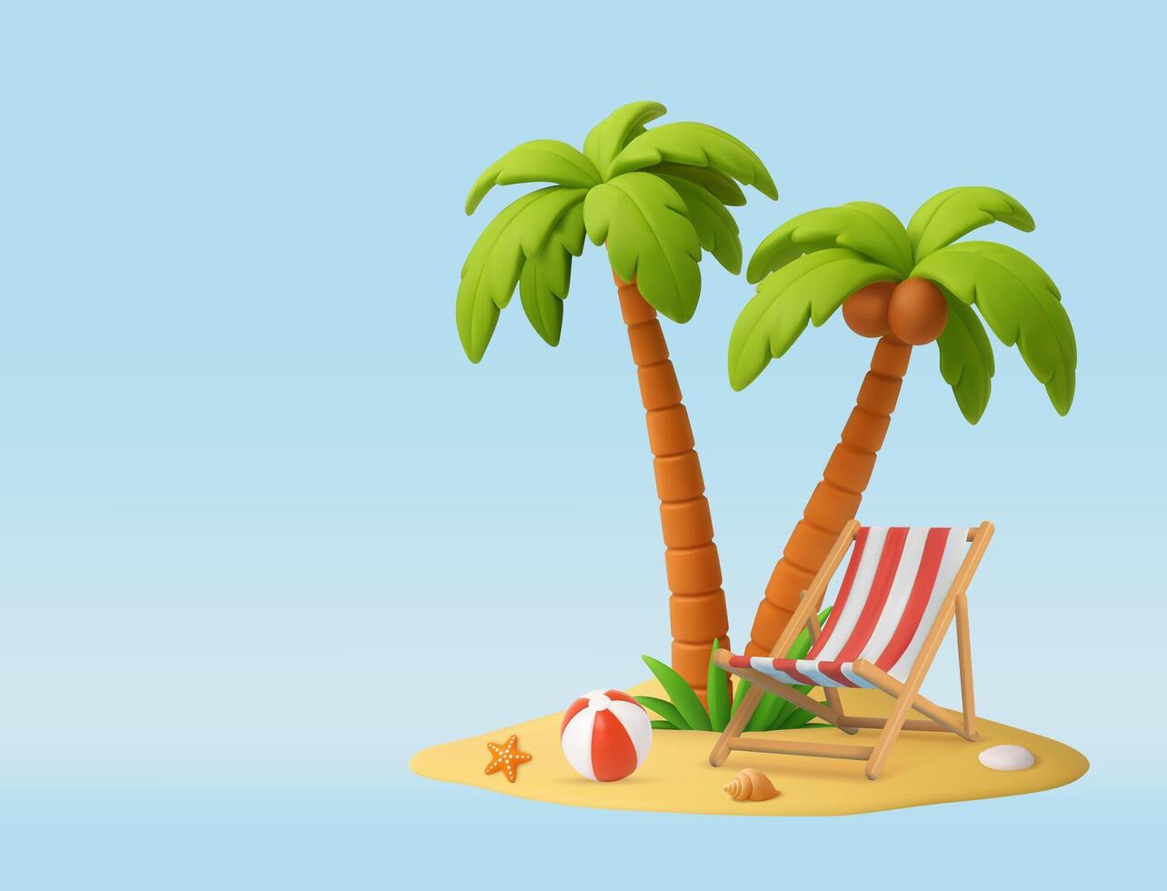 3D beach palm and ball vector