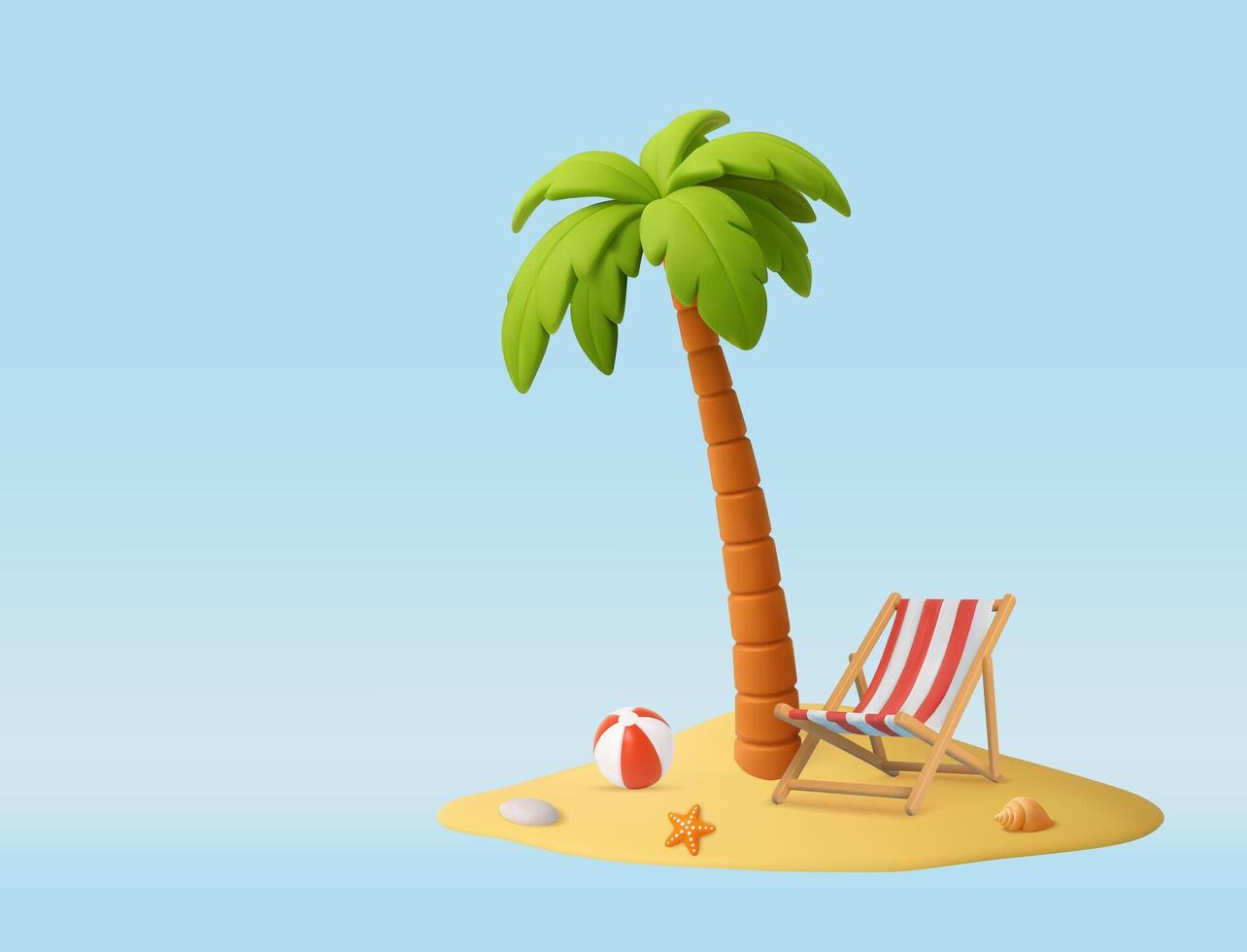 3D beach palm, chair and ball. vector
