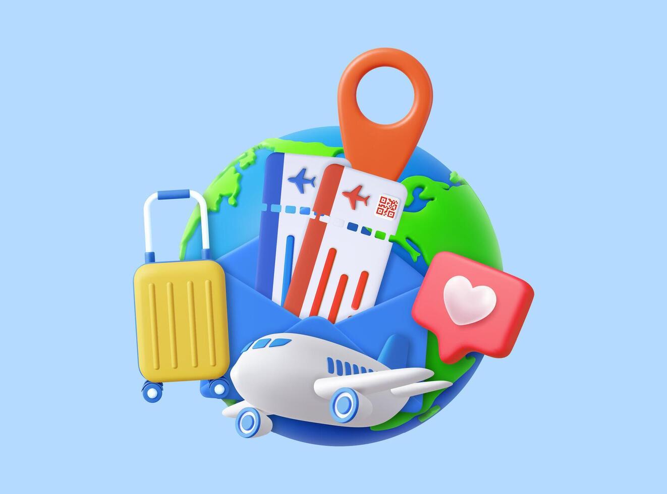 3D travel concept with tickets. vector