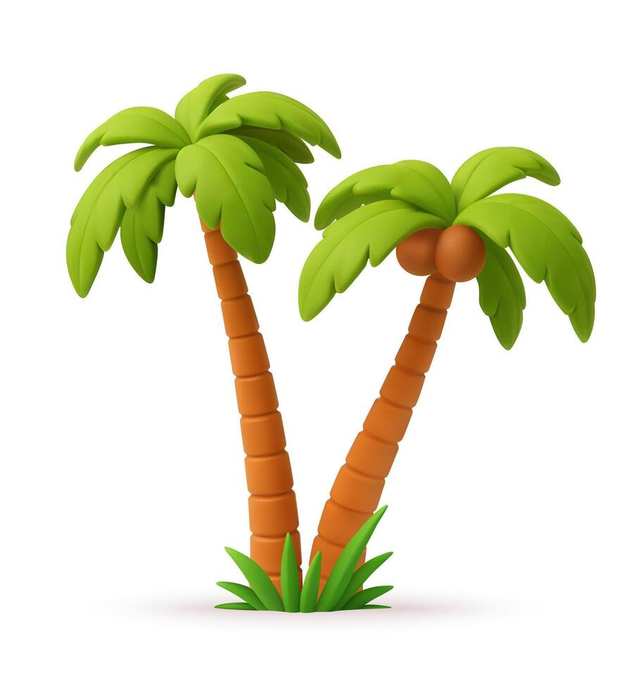 3D Cute cartoon palm tree. vector