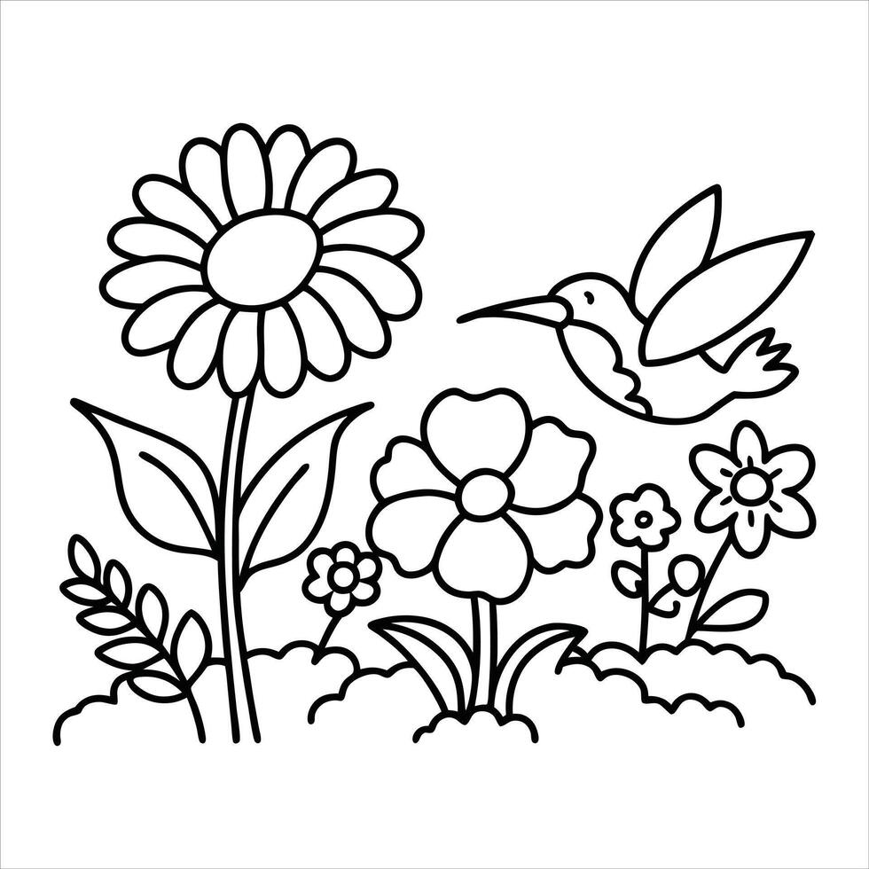 Vibrant Sunflower Hummingbird Harmony vector