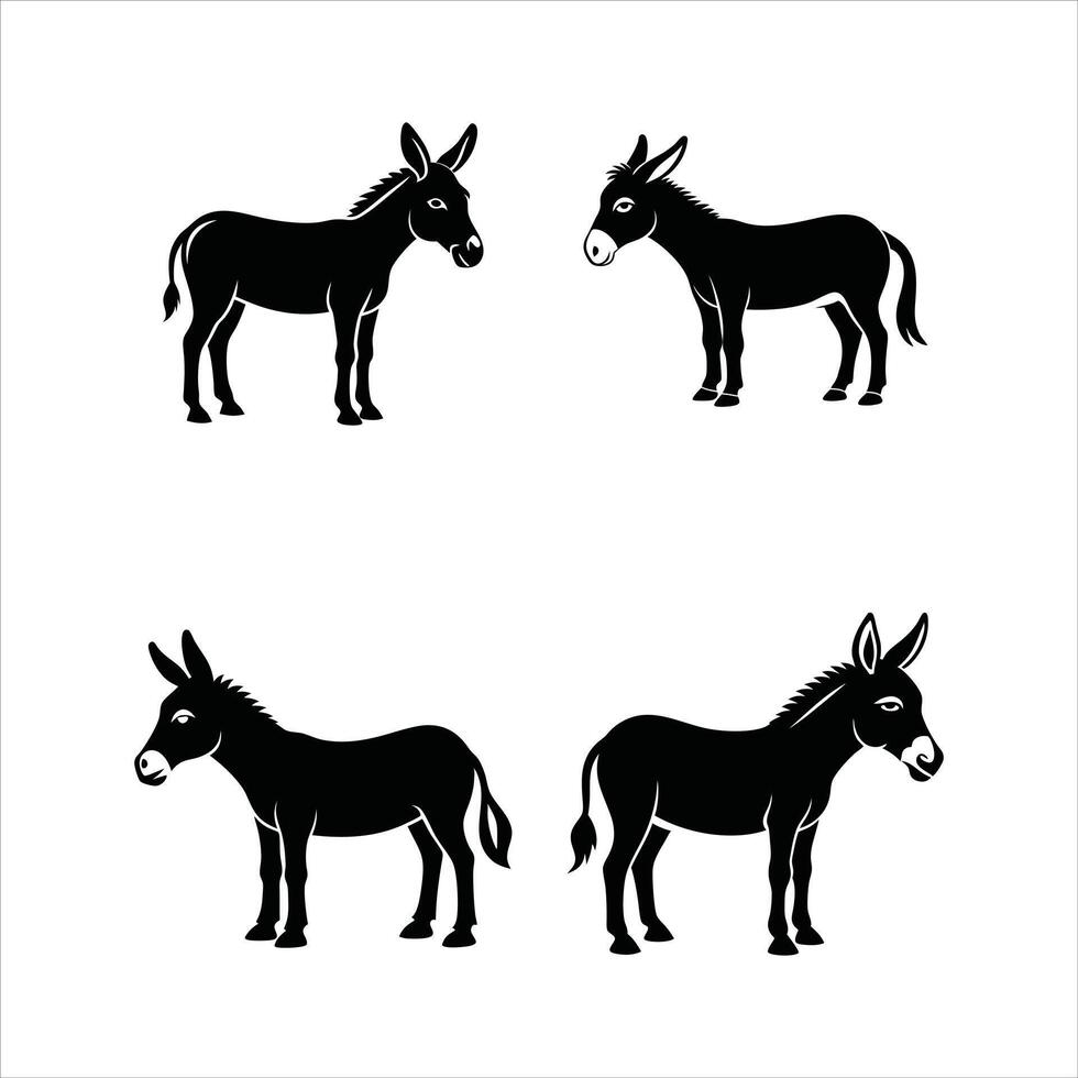 Donkey Walking Silhouette - Black on White vector