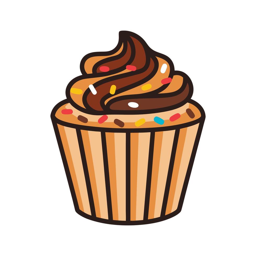 cartoon cupcake chocolate frosting yellow paper vector