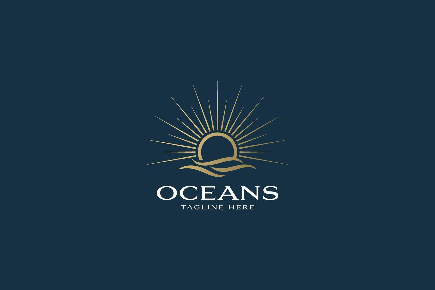 Elegant Ocean Logo Abstract Illustration with Golden Waves and Sunrise Elements vector
