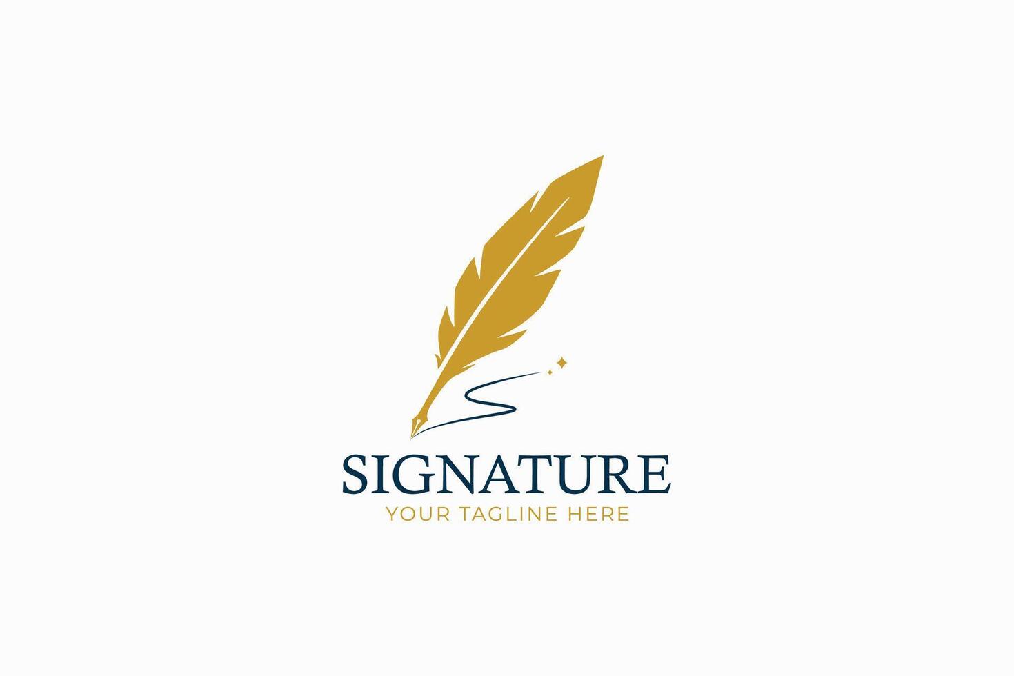 Elegant Golden Feather Pen Logo for Sophisticated Branding and Professional Identity vector