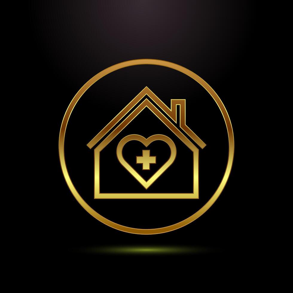 Home care icon design illustration, House care sign in gold color style vector