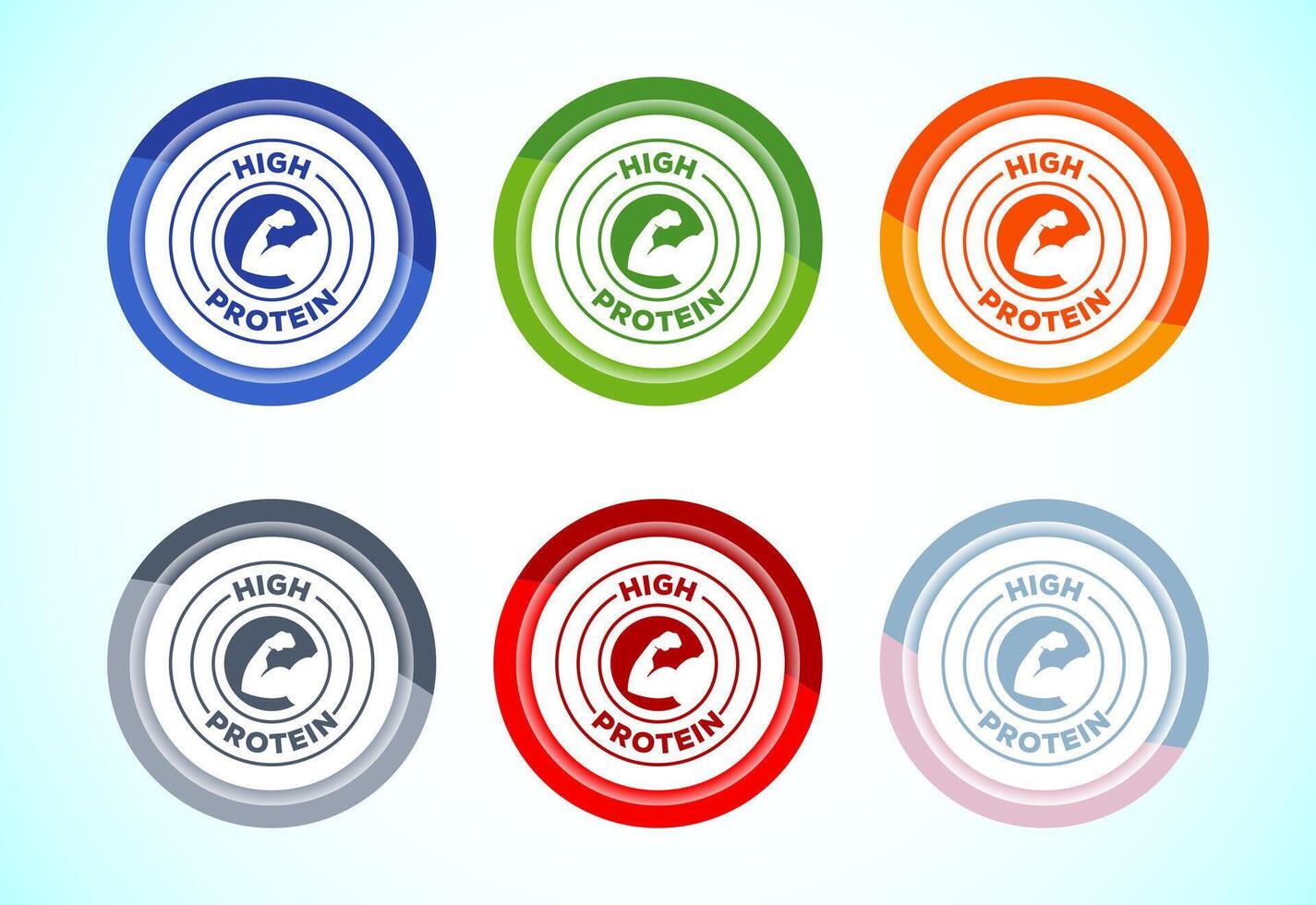 High protein icon design illustration, High protein label badge, 6 color button design set vector