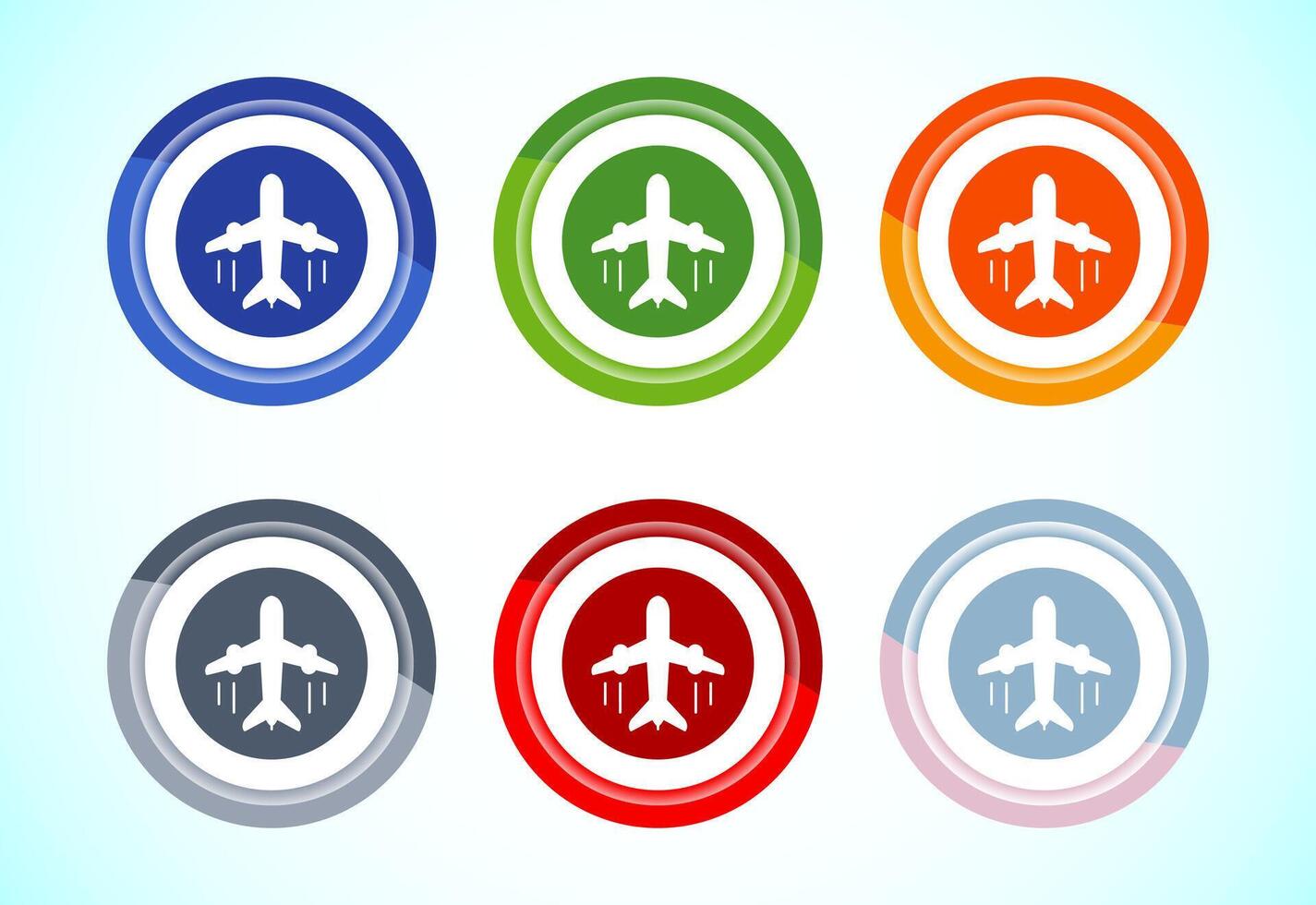 Airplane icon design, Flight transport symbol, 6 color button design set vector