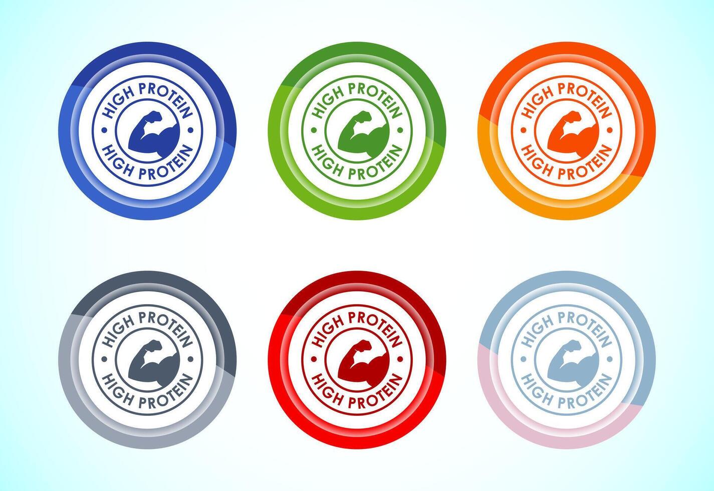 High protein icon, High protein label badge sign, 6 color button design set vector