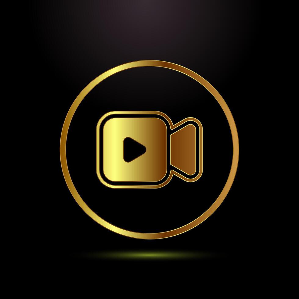icon. camera icon, camera symbol, movie sign in gold color style vector