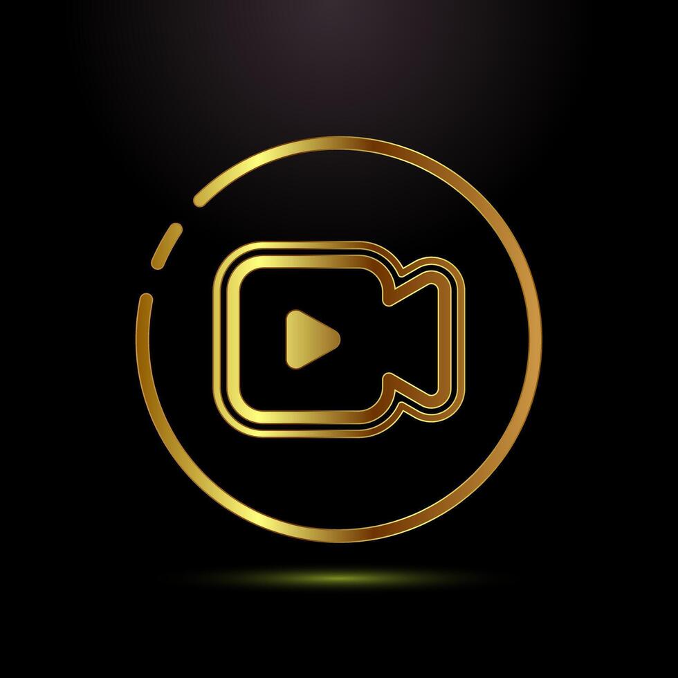 icon design. camera icon, camera symbol, movie sign in gold color style vector
