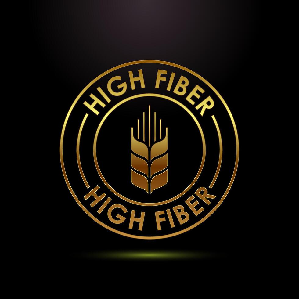 High fiber food icon design illustration. High fiber badge label in gold color style vector