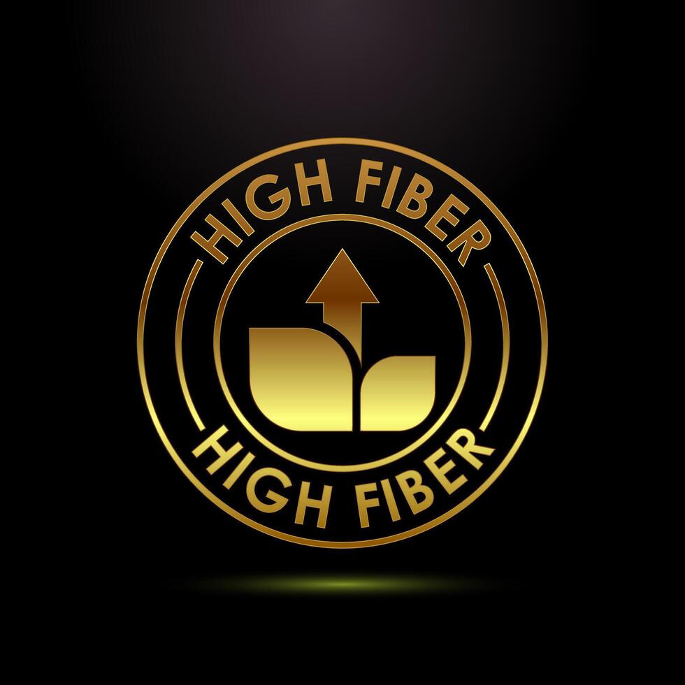 High fiber food icon design. High fiber badge design in gold color style vector