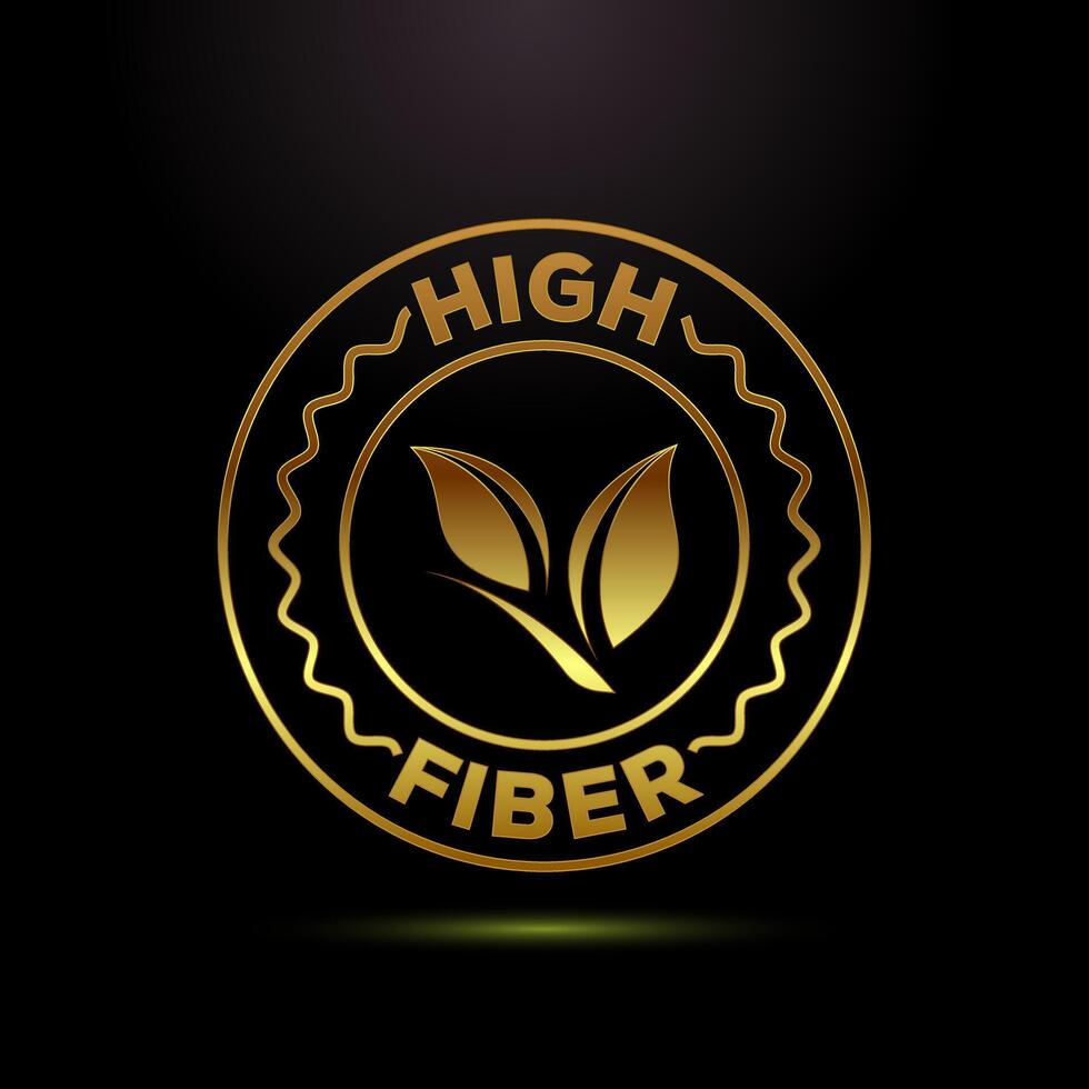 High fiber food icon design illustration. High fiber badge label design in gold color style vector