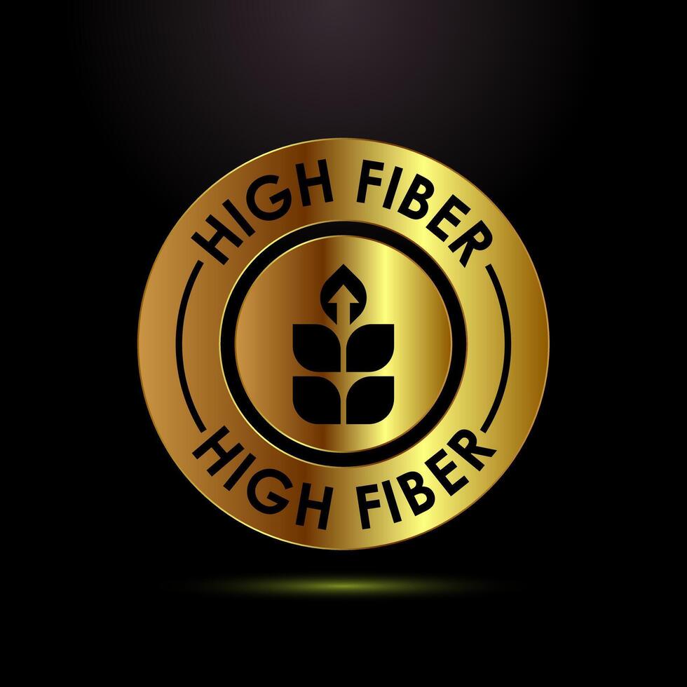 High fiber food icon design illustration. High fiber label design in gold color style vector