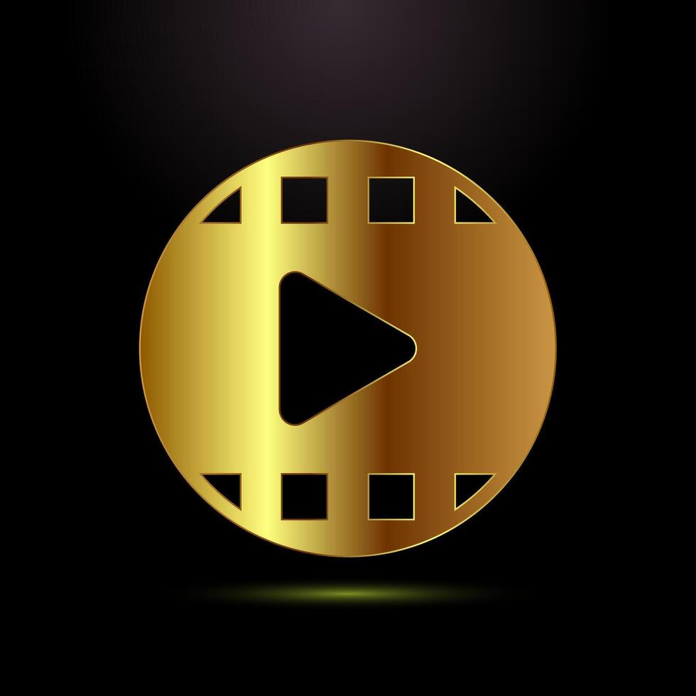 icon design. camera symbol, movie sign in gold color style vector