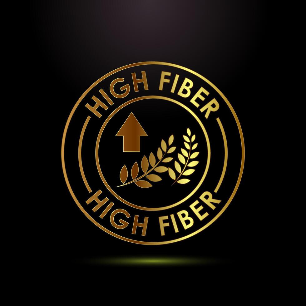High fiber food icon illustration. High fiber badge label design in gold color style vector