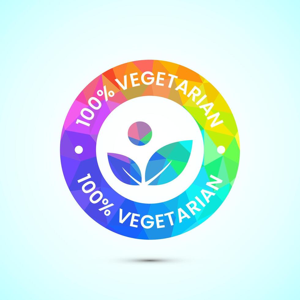 100 percent vegetarian icon, Vegan product label badge in low poly style vector