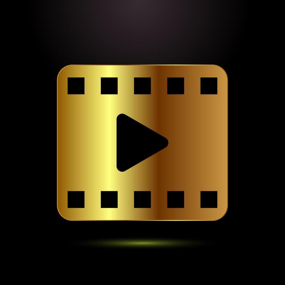 icon illustration. camera symbol, movie sign in gold color style vector