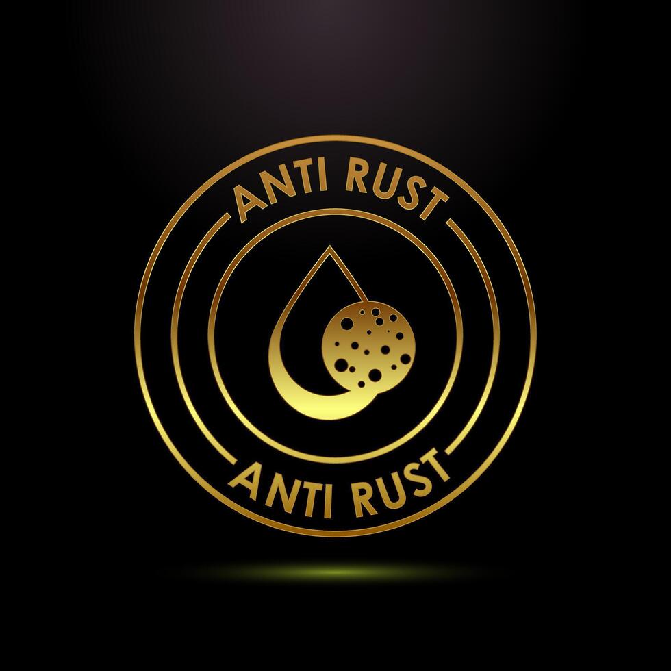Anti rust icon design illustration. Rust resistant symbol in gold color style vector