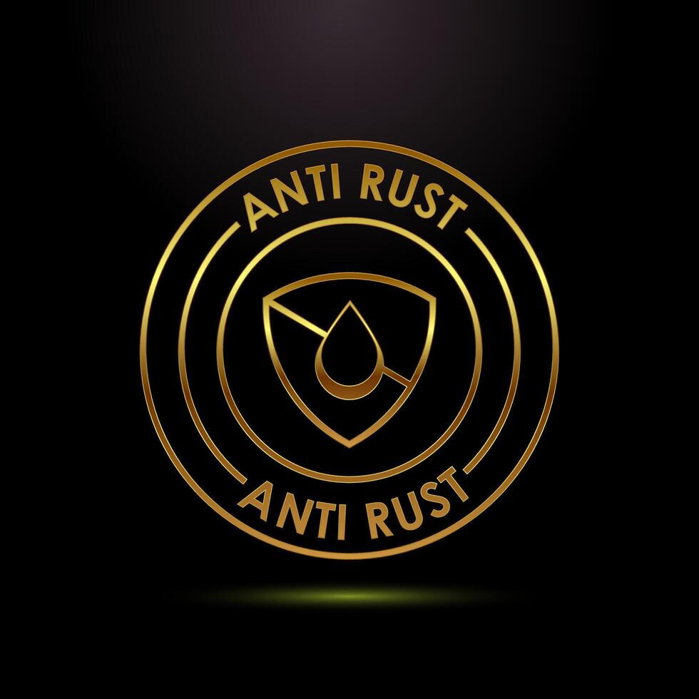 Anti rust icon design. Anti oxidation sign in gold color style vector