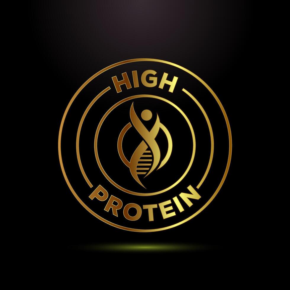 High protein icon, High protein label in gold color style vector