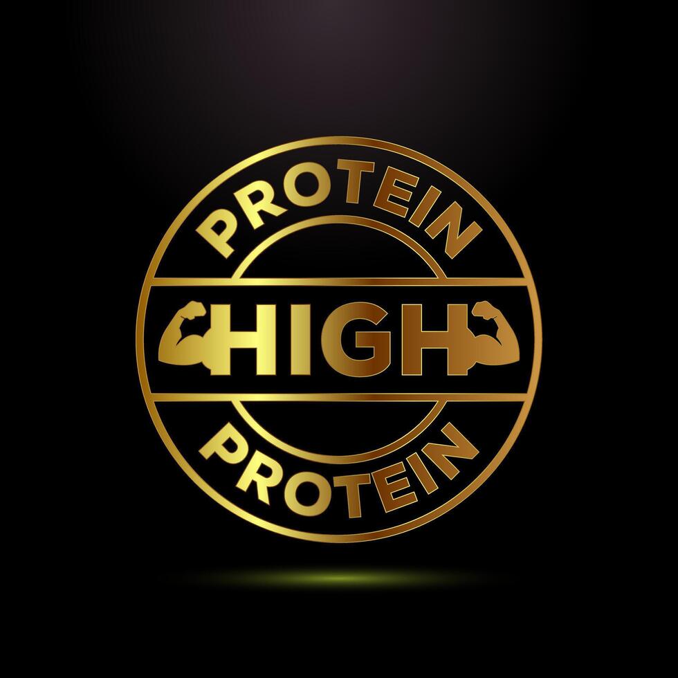 High protein icon design, High protein label design for packaging, Nutrition healthy eating badge in gold color style vector