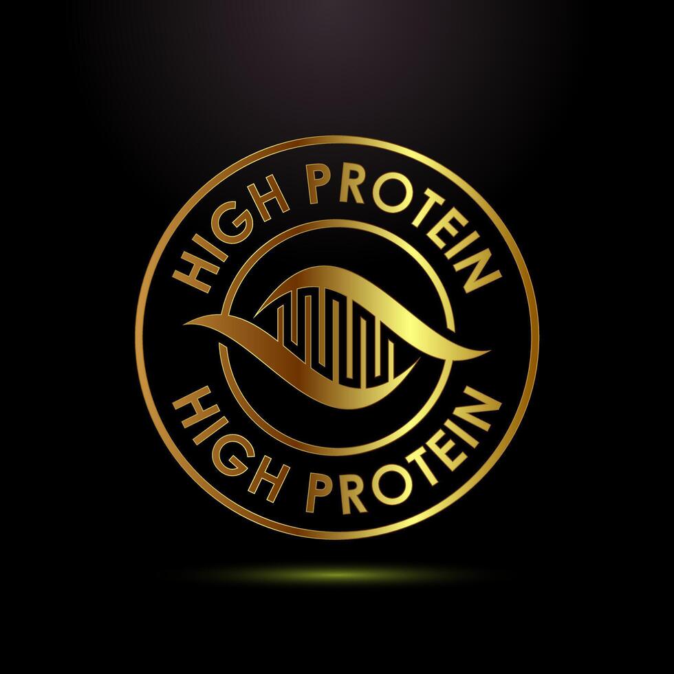 High protein icon design illustration, High protein label in gold color style vector