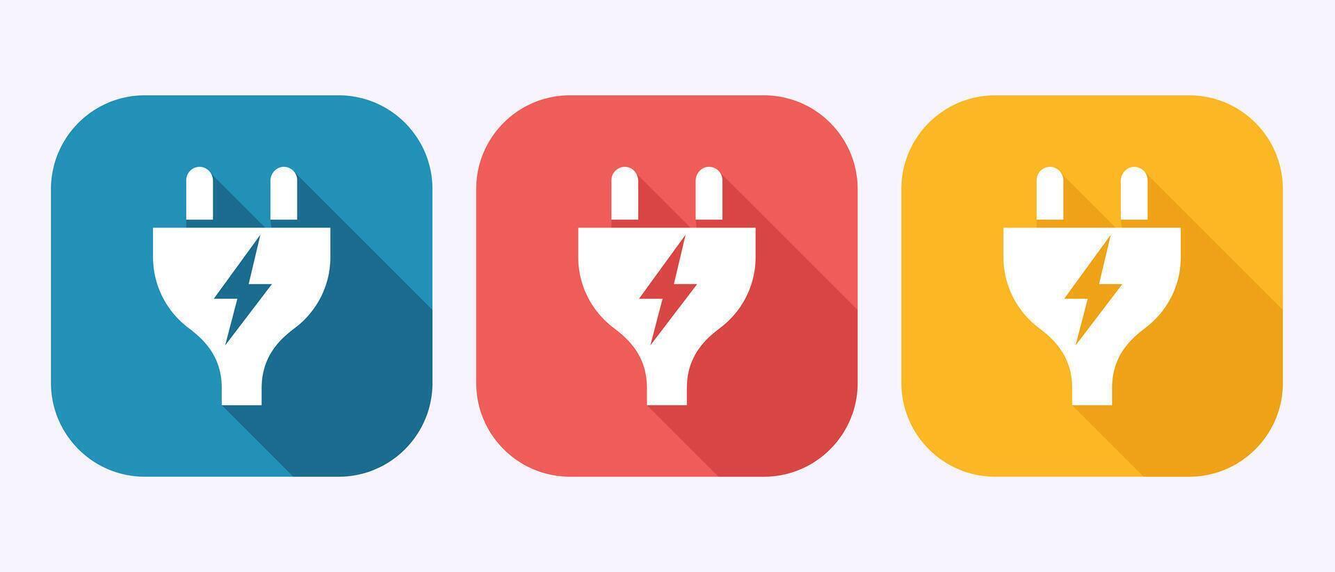 Plug icon illustration, Electricity, power sign symbol in shadow button design vector