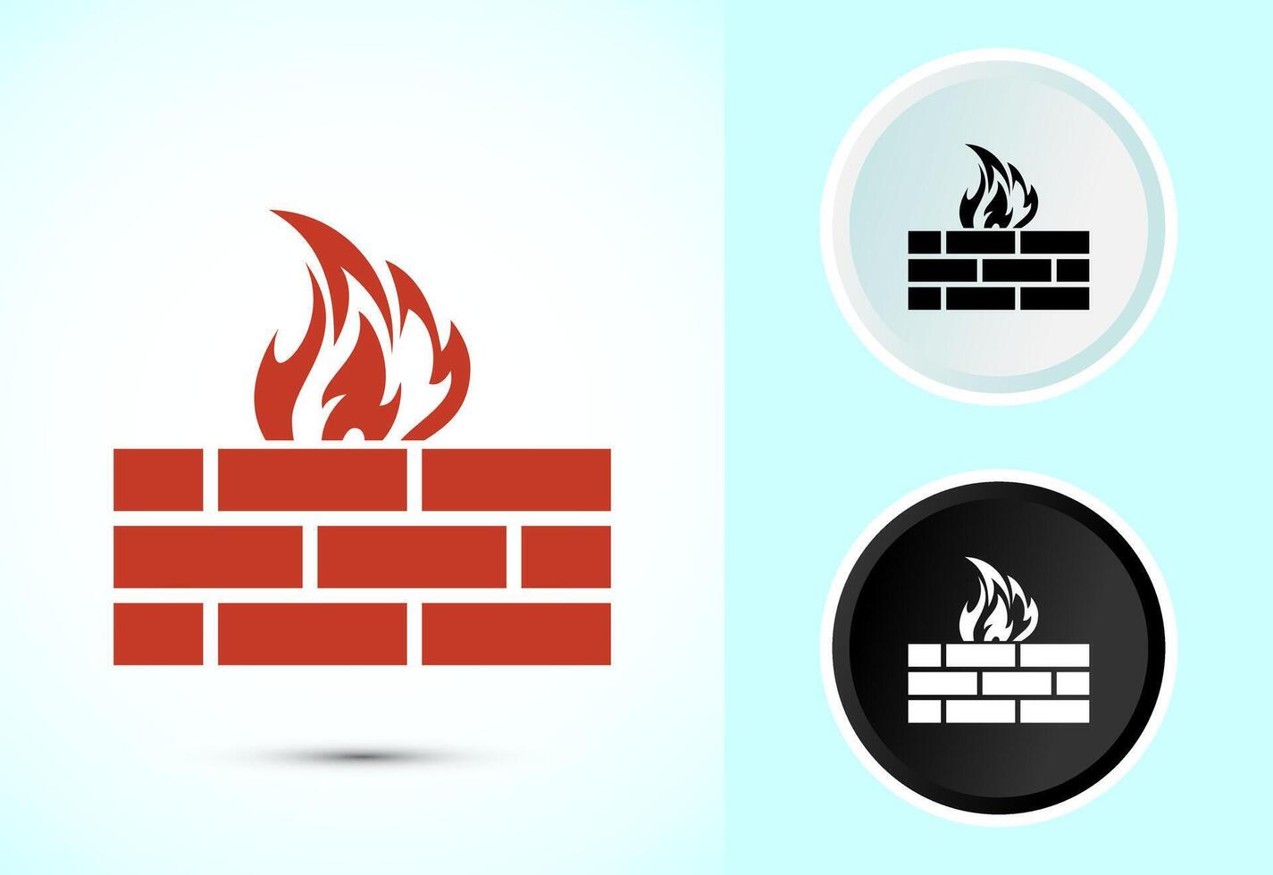 Firewall icon. Brick wall and fire icon, Internet security sign vector