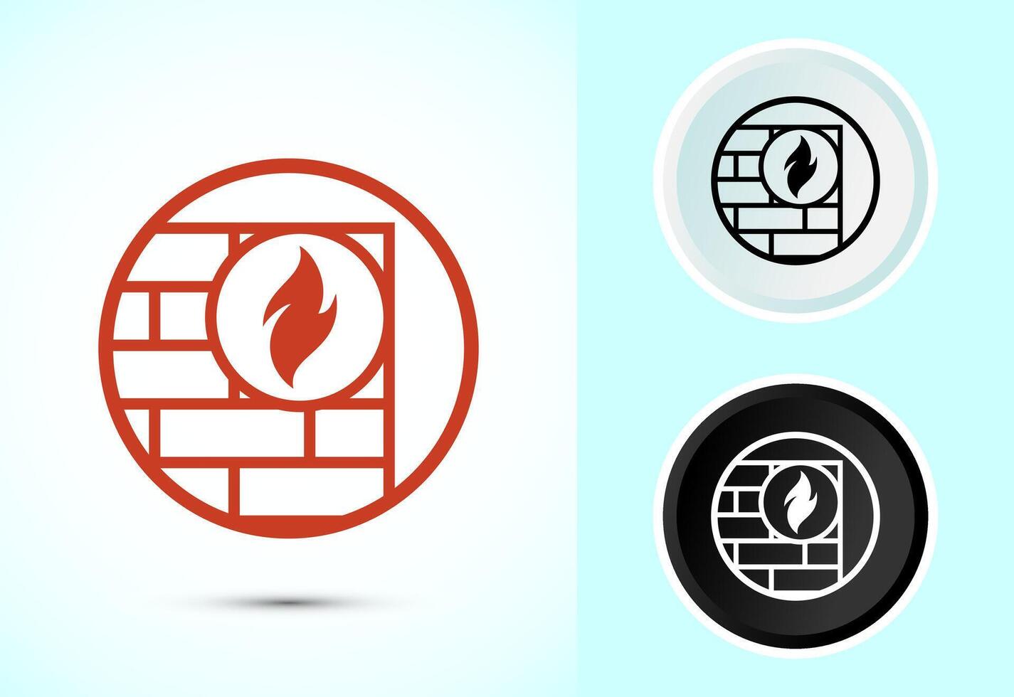 Firewall icon design. Brick wall and fire icon, vector