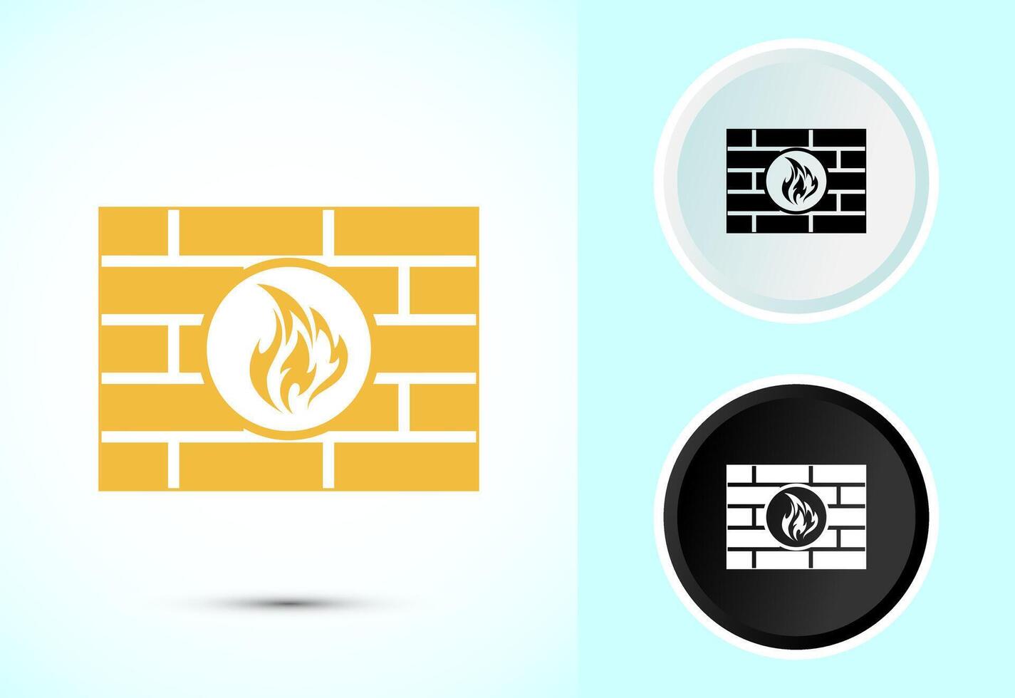Firewall icon illustration. Brick wall and fire icon, Internet security sign vector
