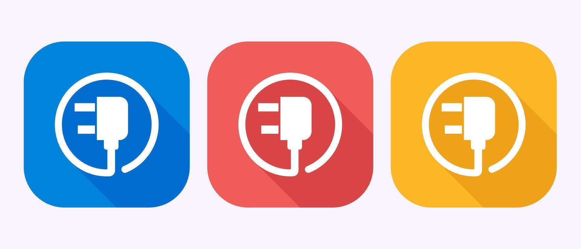 Plug icon, Electricity, power sign symbol in shadow button design vector