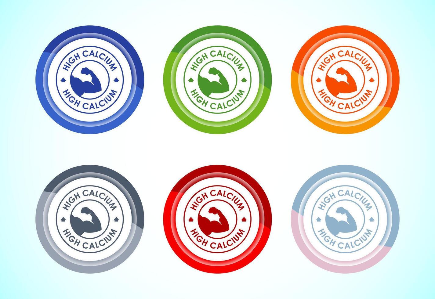High calcium icon, High calcium label, logo, sign, symbol, 6 color button design set vector