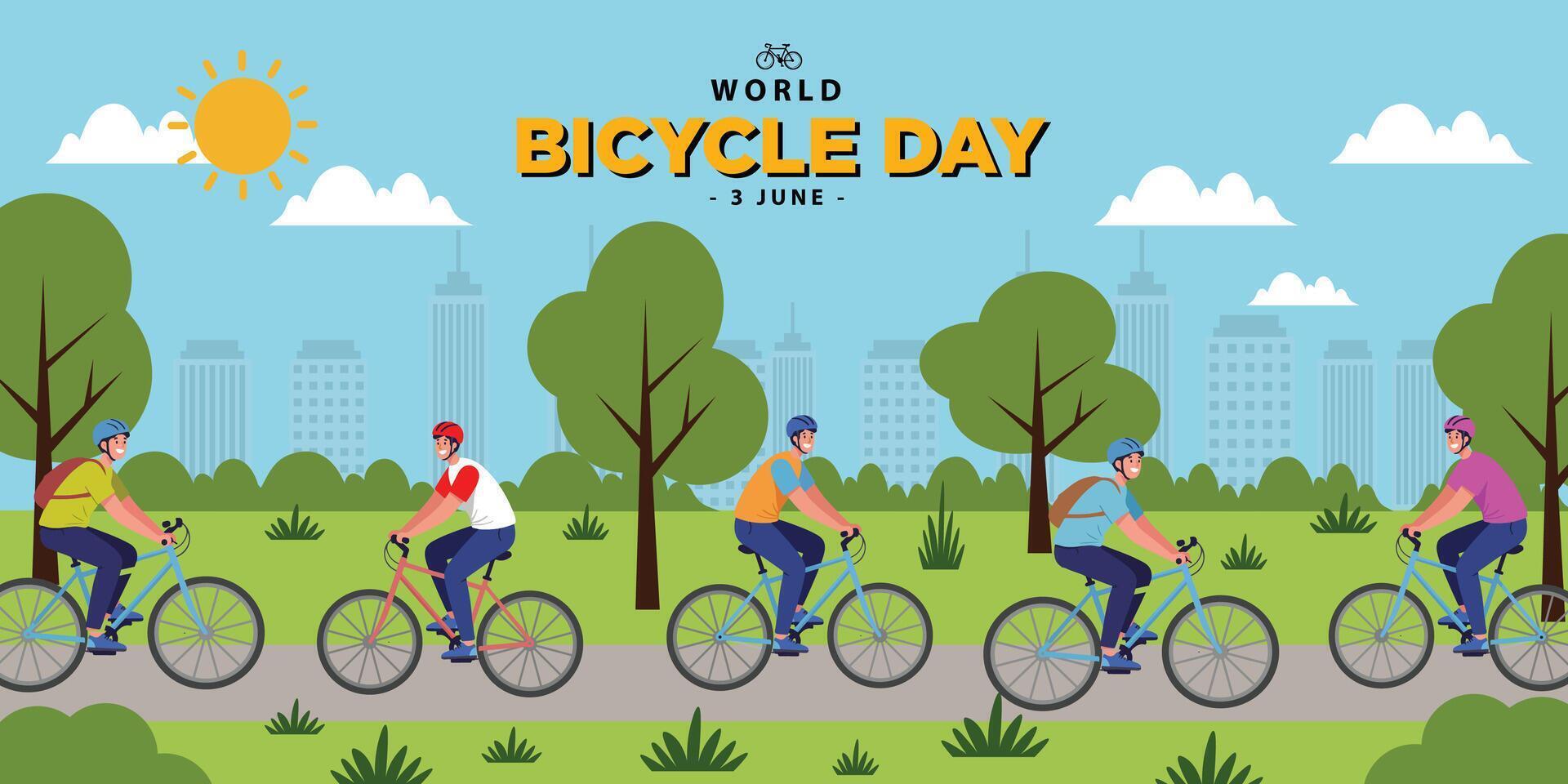 World bicycle day celebration Flat horizontal banner template vector