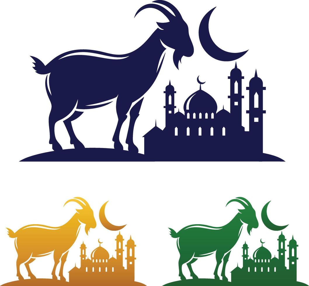 Colorful Goat and Mosque for Eid Festival Eid Al Adha vector