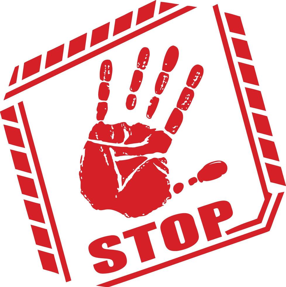 Red Stop Handprint Warning Sign with Angled Frame vector