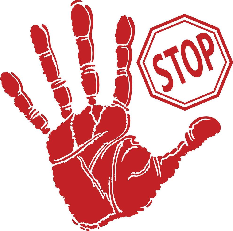 Red Handprint Stop Sign with Octagon Warning Icon vector
