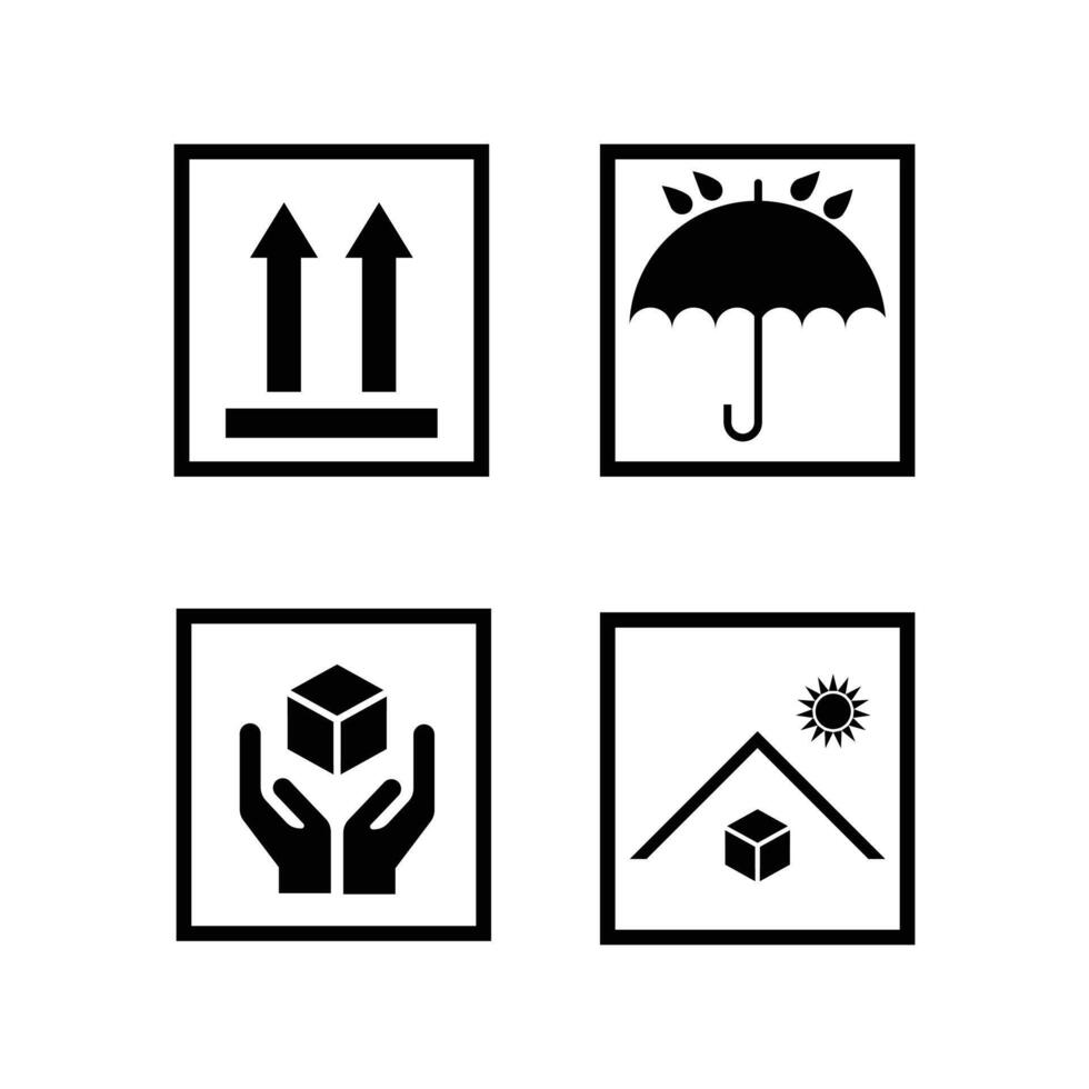 A set of packaging symbols. Packaging stickers. Parcel direction info, fragile warning sticker. vector